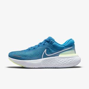 Nike ZoomX Invincible Run Flyknit Straßen Laufschuhe Herren Blau Hellgrün Grau Weiß | NK874JFW